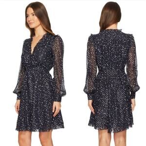 Kate Spade Dress Night Sky Dot Mini Rich Navy Silver Star Sheer Layered Size 2